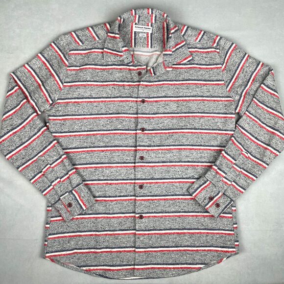 American Apparel Flannel Shirt Mens M Gray Stripe Western Workwear Poly USA Made